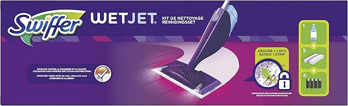 Swiffer WetJet Floor Spray Mop Starter Kit Includes: 1 WetJet 5 Pads 1 Cleaning Solution &amp 4 Batteries