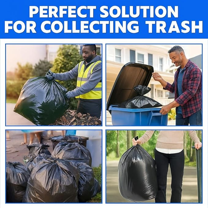 40–45 Gallon Trash Bags 40 x 46 Inch – 1.5 Mil Heavy Duty Black Garbage Bags 100 Count – Large Can Liners for Commercial Contractor and Cleanup Use