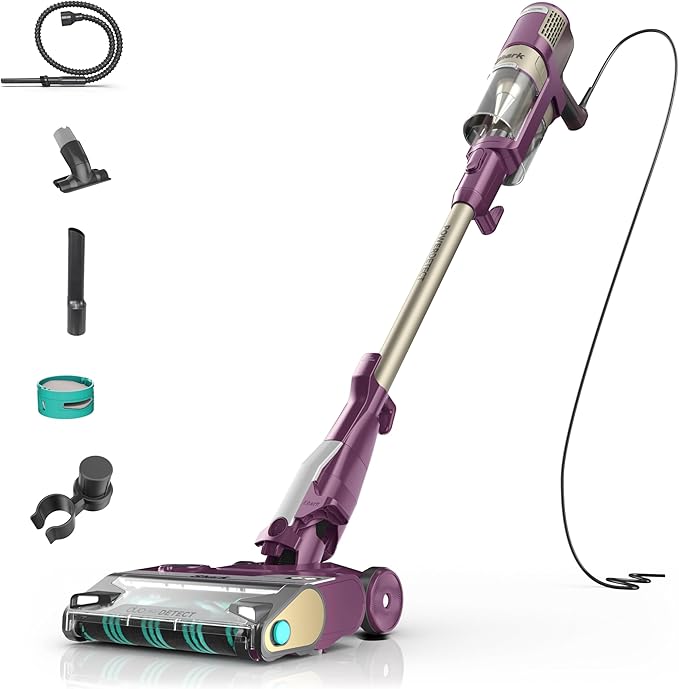 Shark POWERDETECT Ultra-Light Corded Stick Vacuum with DuoClean Technology Self-Cleaning Brushroll for No Hair Wrap Anti-Allergen Complete Seal and Odor Neutralizer Technology Purple HZ4001AMZ