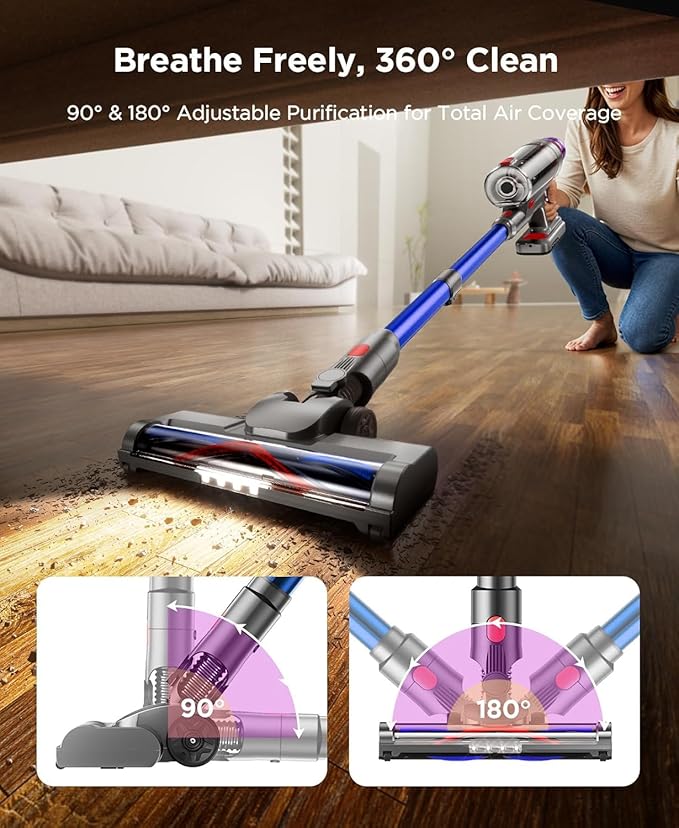 Cordless Stick Vacuum Cleaner for Home: Power Suction Vacuum Tangle-Free Lightweight Design &amp 2600mAh Detachable Battery Up to 50mins Runtime for Pet Hair Carpet Hardwood Floor