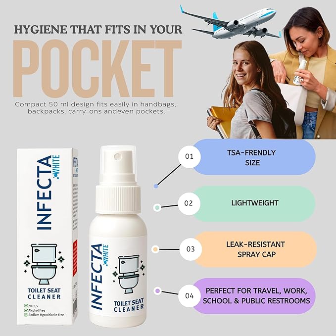 INFECTA WHITE – Toilet Spray Travel Size Multipurpose Cleaning Spray (50 ml) All Purpose Cleaner for Toilet Seats Bathtub Fresh Scent Bathroom Essentials &amp Mini Travel Toiletries (Pack of 3)