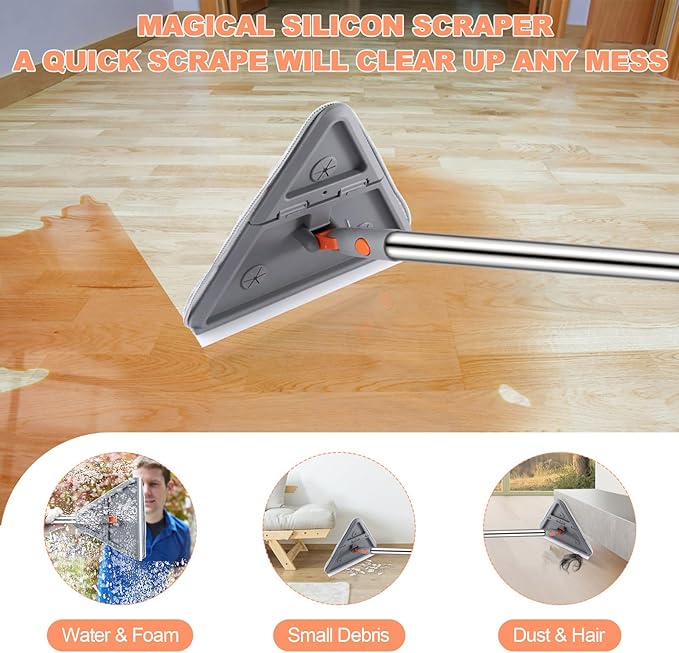 Adjustable Baseboard Cleaner Tool with 81.5'' Handle 360° Rotatable Wall Cleaner Mop 180° Flipping Ceiling Cleaning Mop Tool with 2 Mops 8 Reusable Pads for Walls Baseboard Window Floor