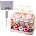 Baby Bottle Drying Rack with Brush &amp Dishwasher Basket - Space Saving Standing Drying Rack for Baby Bottles Pump Parts &amp Accessories Compact Organizer Holds Up to 8 Bottles (Pink Lotus Root)