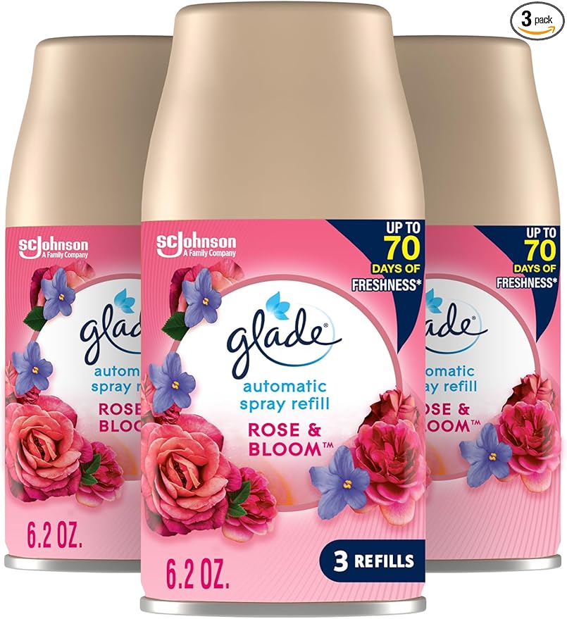 Glade Automatic Spray Refill Air Freshener for Home and Bathroom Rose &amp Bloom 6.2 Oz 3 Count