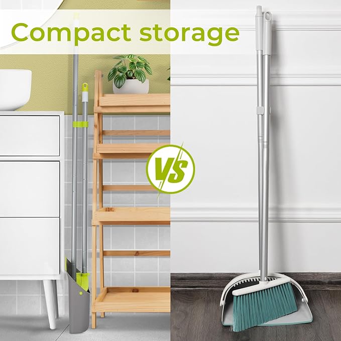 Broom and Dustpan Set with Long Handle 52 Standing Broom and Dust Pan Set for Home Kitchen Room Office Lobby Green