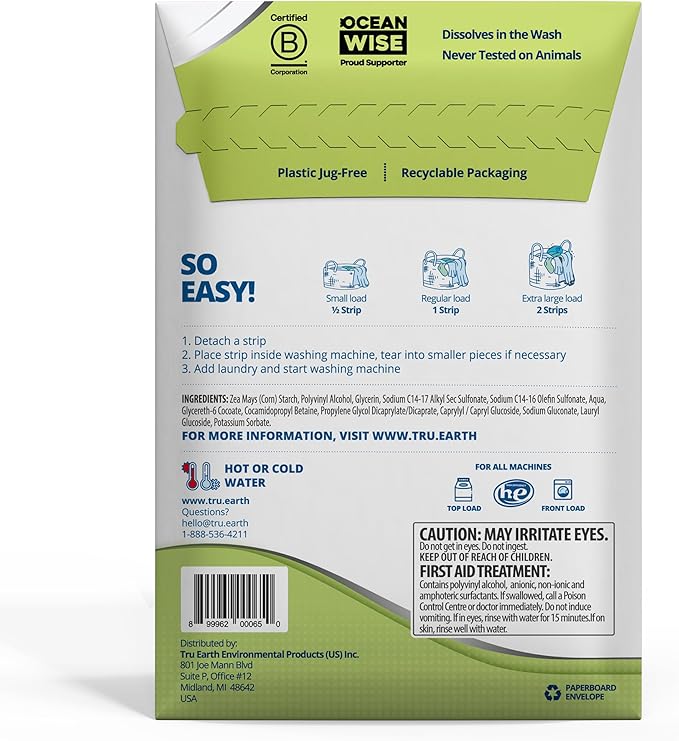 Tru Earth Platinum - Heavy Duty Laundry Detergent Sheets - Up to 64 Loads (32 Count) Fragrance Free - Ultra-Concentrated Strips Formula - Eco-Friendly Laundry Sheets