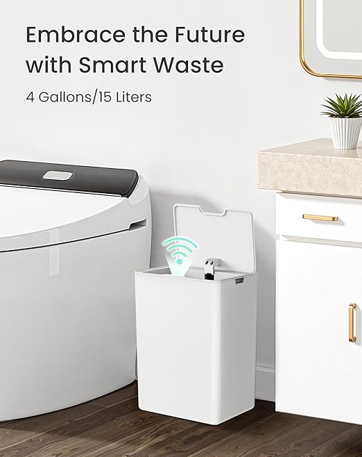 Cesun 2 Pack 4 Gallon Bathroom Trash Can with Lid Small Automatic Trash Can Touchless Motion Sensor Garbage Can White Plastic Waste Basket for Bathroom Bedroom Toilet Office Rv