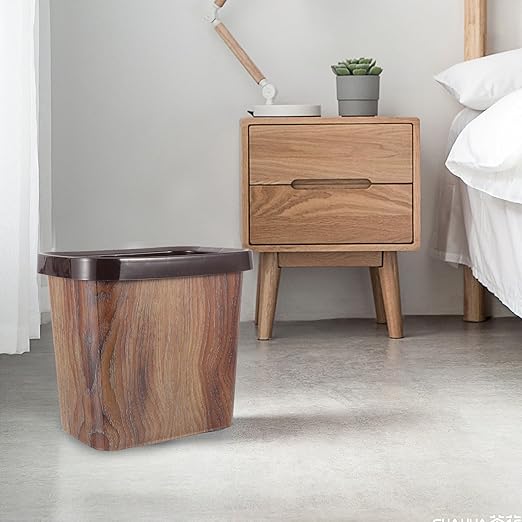 Luxshiny Vintage Wood Grain Bathroom Garbage Container 10l Rectangular Plastic Trash Can with Removable Press Ring for Kitchen Living Room and Toilet Wastebasket