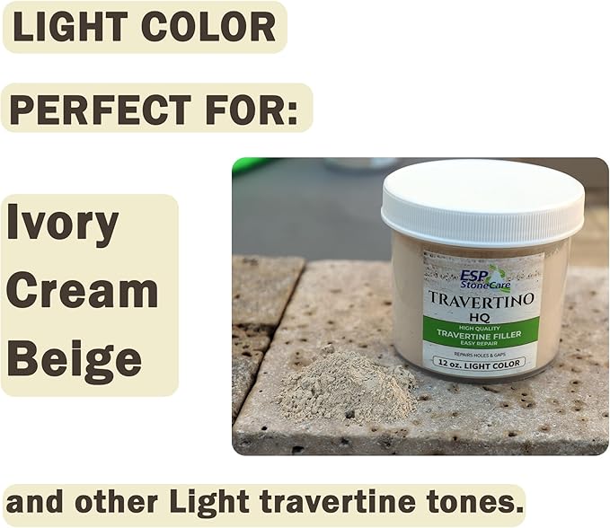 Travertino HQ Light Repair Kit – Travertine Hole &amp Crack Filler with Tools (Light Stone Shade)
