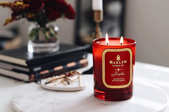 HARLEM CANDLE CO. Josephine - Luxury Scented Soy Candle 11 oz - 80-Hour Burn Time | Rose Jasmine Warm Amber Tonka Bean and Sandalwood | Scented Candles for Women