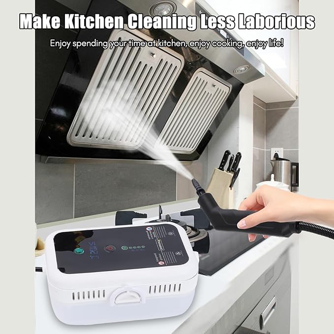 Generic Steam Cleaner Portable High Temperature Handheld Steam Cleaner with Brush Kit for Kitchen Hood Grill Furniture Bathroom Car (white)