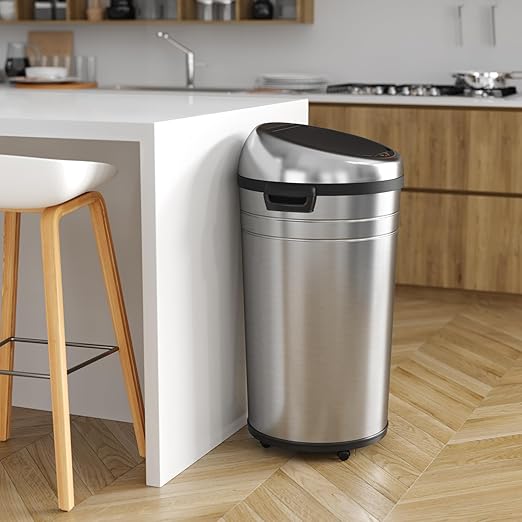 iTouchless Glide 23 Gallon Sensor Trash Can with Wheels and Odor Control System Stainless Steel 87 Liter Automatic Kitchen Bin and Office Garbage Can (Powered by Battery or Optional AC Adapter)