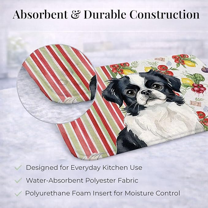 Caroline's Treasures Black and White Japanese Chin Vegetables Dish Drying Mat Absorbent Dish Drying Mat Pad for Kitchen Counter Dish Drainer Mat for Countertop 14 x 21 Multicolor
