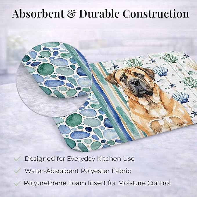 Caroline's Treasures Apricot English Mastiff Coastal Sea Glass Dish Drying Mat Absorbent Dish Drying Mat Pad for Kitchen Counter Dish Drainer Mat for Countertop 14 x 21 Multicolor