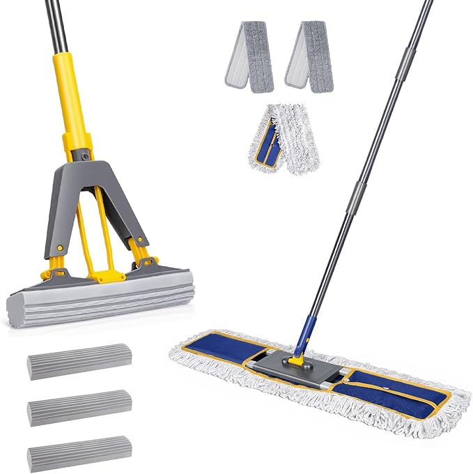 Masthome 36 Commercial Mop with 3 Microfiber Pads &amp Roller Sponge Mop with 3 Absorbent PVA Mop Refills- Home &amp Office Suitable