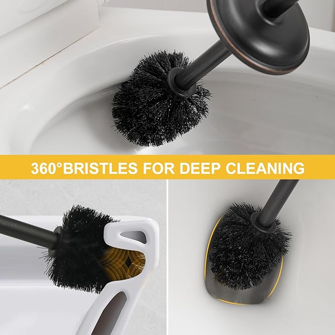 BESy Toilet Brush and Holder Toilet Cleaner Bowl Set with Two Brush with Extra Long Handle Durable Bristles Toilet Scrubber and Covered Holder Drip-Proof Stainless Steel Oil Rubbed Bronze