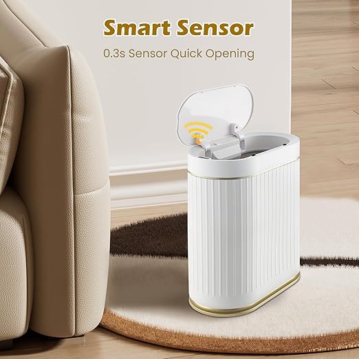 Bathroom Trash Can with Lid Automatic 2 Gallon Motion Sensor Garbage Bin 7.5 Liter Smart Trash Bin Bathroom Decor Plastic Garbage Can Narrow Trash Can for Bedroom Office Living Room