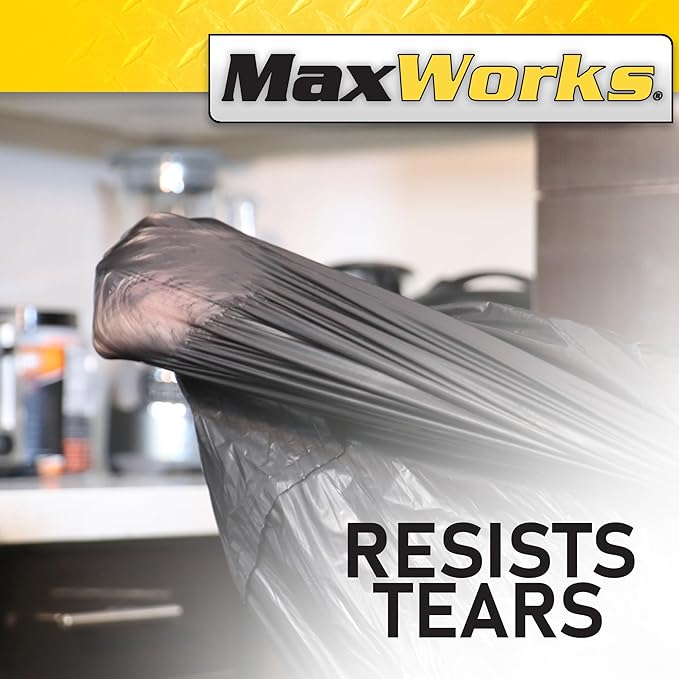 MaxWorks 50 Gallon Heavy-Duty Trash Bags 1.5 Mil Thick Black Drum Liners 50 Count with Flap Ties for Industrial Lawn Garden &amp Contractor Cleanup 51068
