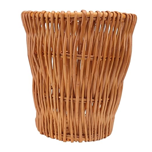 Cabilock Wicker Trash Can Lid Woven Rattan Wastebasket for Bathroom Storage Container Decorative Rattan Rubbish Bin for Home 10L Capacity