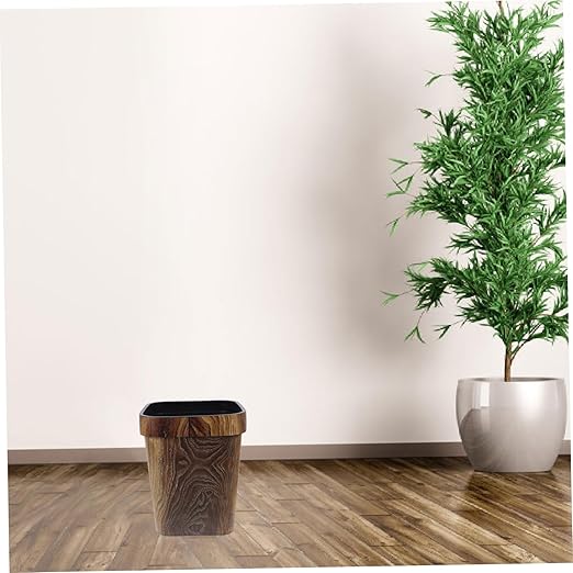 Retro Style Square Garbage Can with Faux Wood Grain Removable Press Ring Wastebasket for Bathroom Bedroom Kitchen Compact Design for Spaces Easy to Clean and Maintain