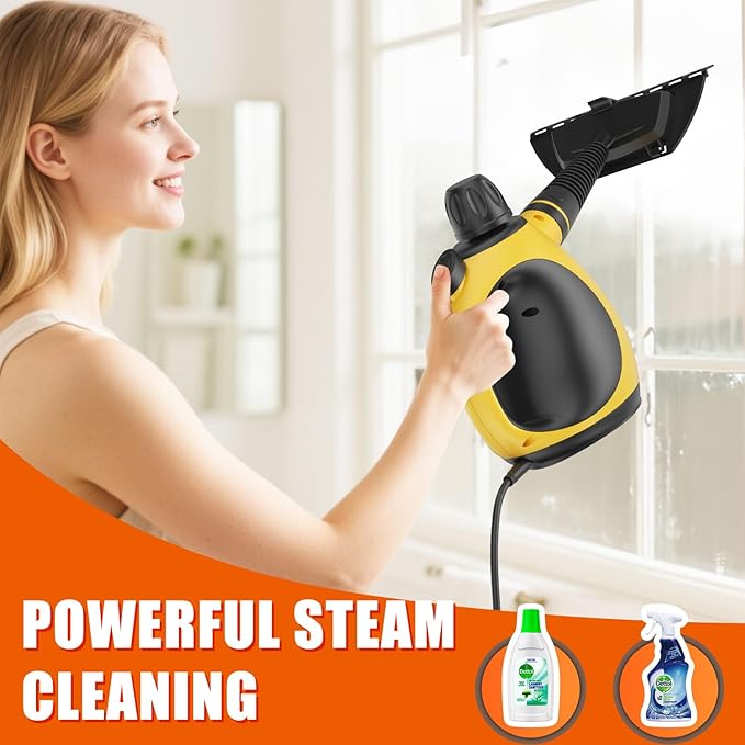 Handheld Steam Cleaner for Home - Pressurized Handheld Steamer for Cleaning with High Pressure Chemical-Free Multi-Purpose Portable Deep Steam Cleaner for Cleaning Windows Couch(Yellow)