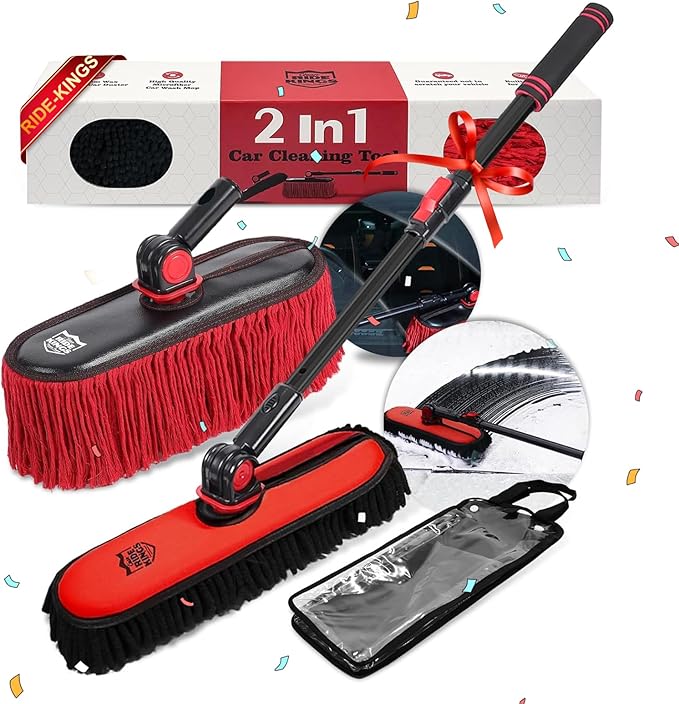 2In1|2MOPS(Car Wash Brush Mop*1 &amp Car Duster Mop*1) with 1 Long Handle|Microfiber Car Brushes for Washing ExteriorCar Wash Accessories Scratch FreeCar Wash Mop for Rv Truck Boat
