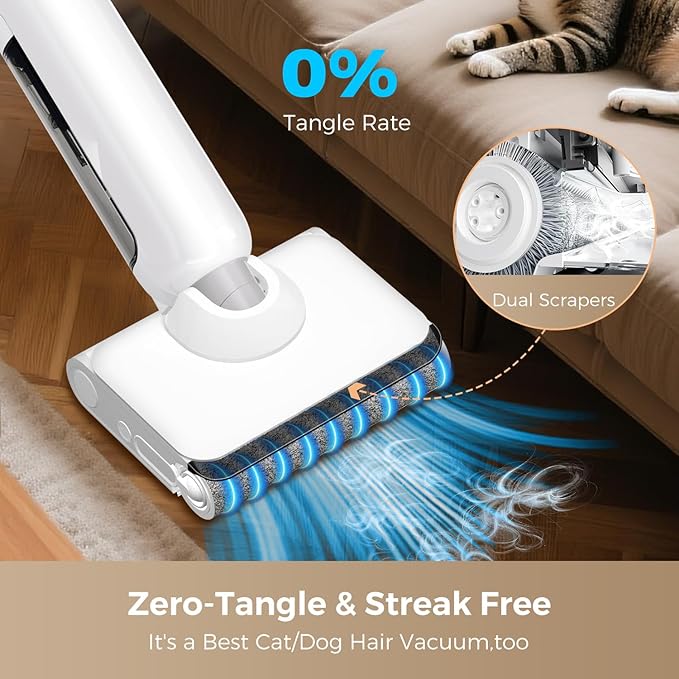 Wet Dry Vacuum Cleaner 17000Pa Cordless Vacuum Mop Combo for Hard Floors 180° Lay-Flat Design with Edge Cleaning Self-Cleaning Floor Washer Up to 45 Min Runtime LED Display &amp Voice Prompts