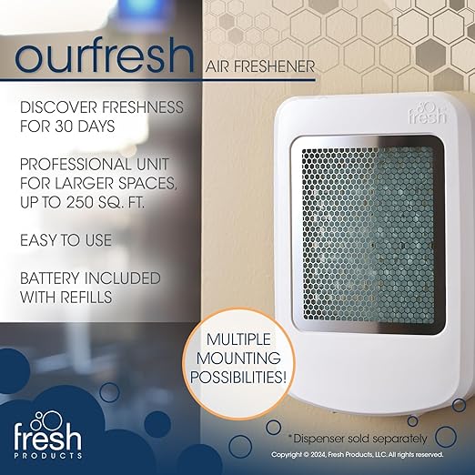 Fresh Products ourfresh 2 Air Freshener Replace Metered Aerosol with Dry Fragrance 30 Day Use Medium Sized Spaces Light Activated Battery Operated Batteries Included Spa Minerals 8 pk