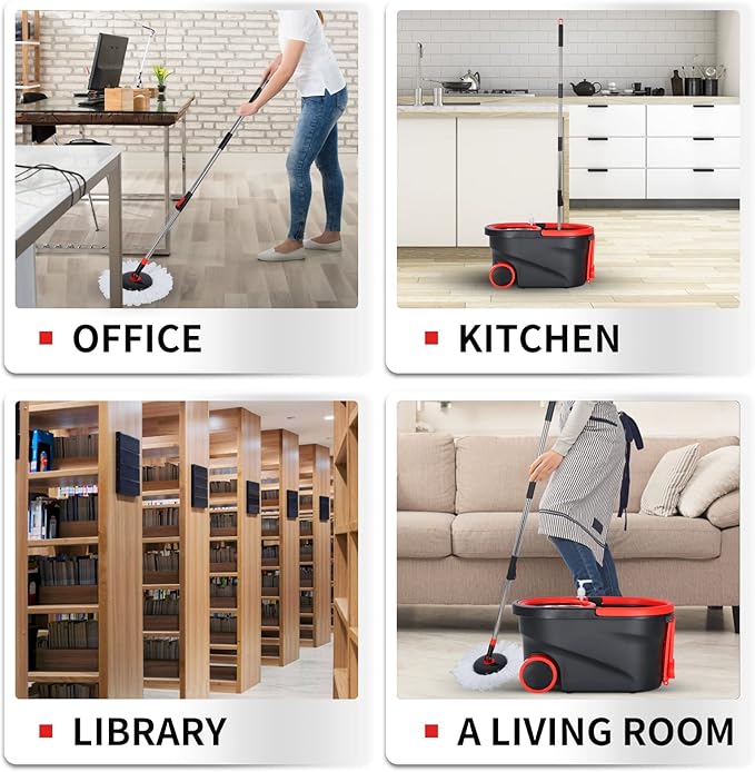 Mop and Bucket Set 360° Spin Mop and Bucket with Wringer Set and 3 Microfiber Mop Refills Stainless Steel 61'' Extended Handle Spinning Mop Bucket System for Floor Cleaning