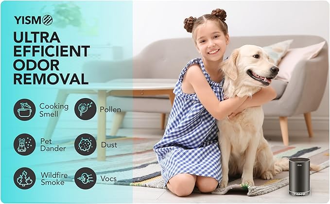 Yismo Clean Air Freshener and Odor Eliminator With Scent Cartridge Small Electric Fragrance Diffuser Removes Pet Smoke and Other Odors Smart-Touch USB Charge (Pet Black)