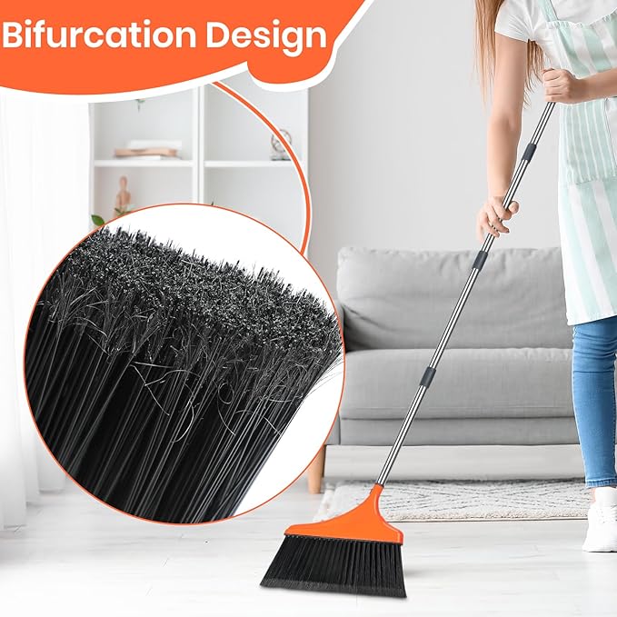 4 Pack Heavy-Duty Angle Broom for Floor Cleaning with 52 Long Handle Stiff Bristle Angle Commercial and Industrial Broom Indoor Outdoor Broom for Garage Kitchen Office Lobby Patio