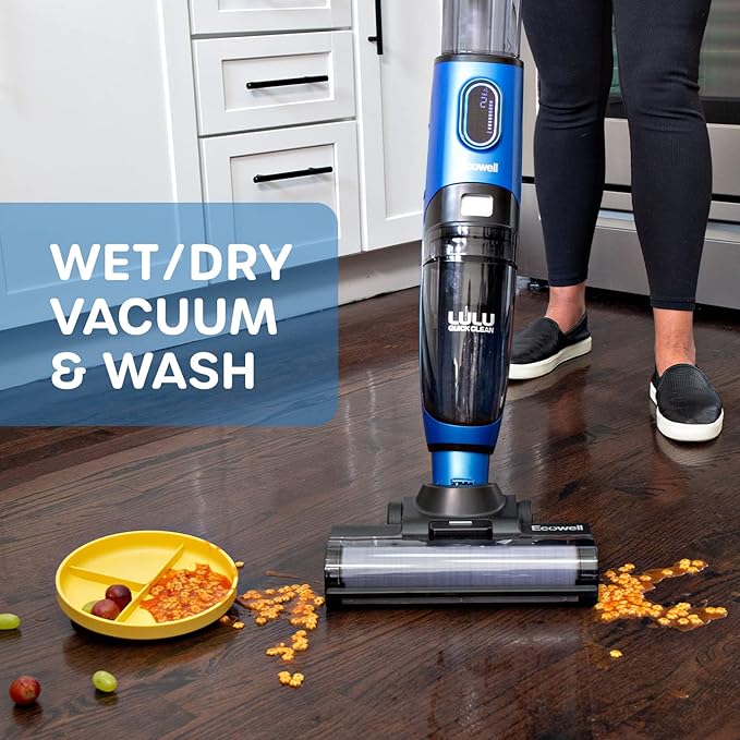 Ecowell Cordless Wet Dry Vacuum Cleaner Multi-Surface for Hard Floors and Area Rug Voice Prompt LULU Quick Clean P04 Blue