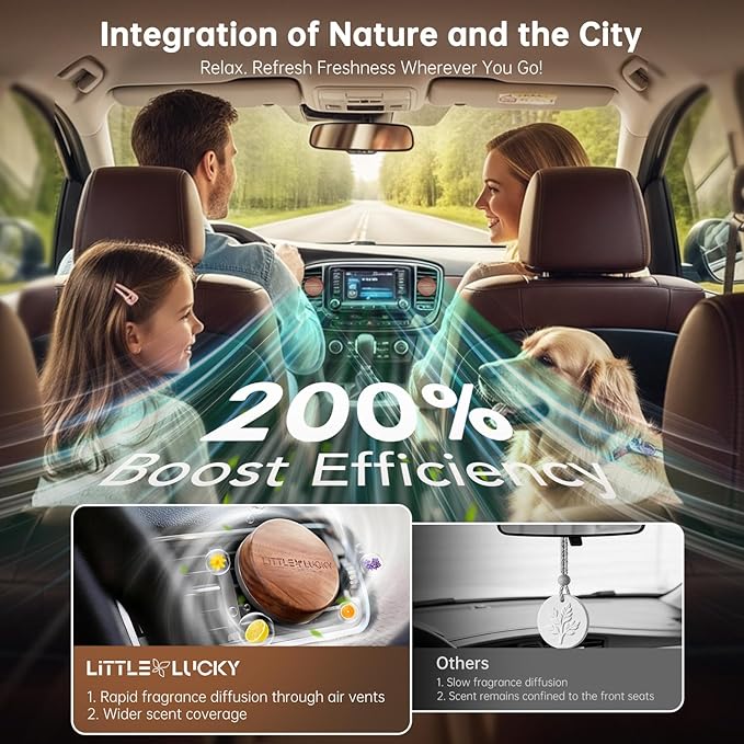 Littlelucky Car Air Freshener 2 PCS North America Walnut Wood Car Air Freshener Vent Clip for Hidden Air Vent etc 4 PCS Scent Refills 2 Natural Plant Extract Fragrance Long-lasting for 120 Days