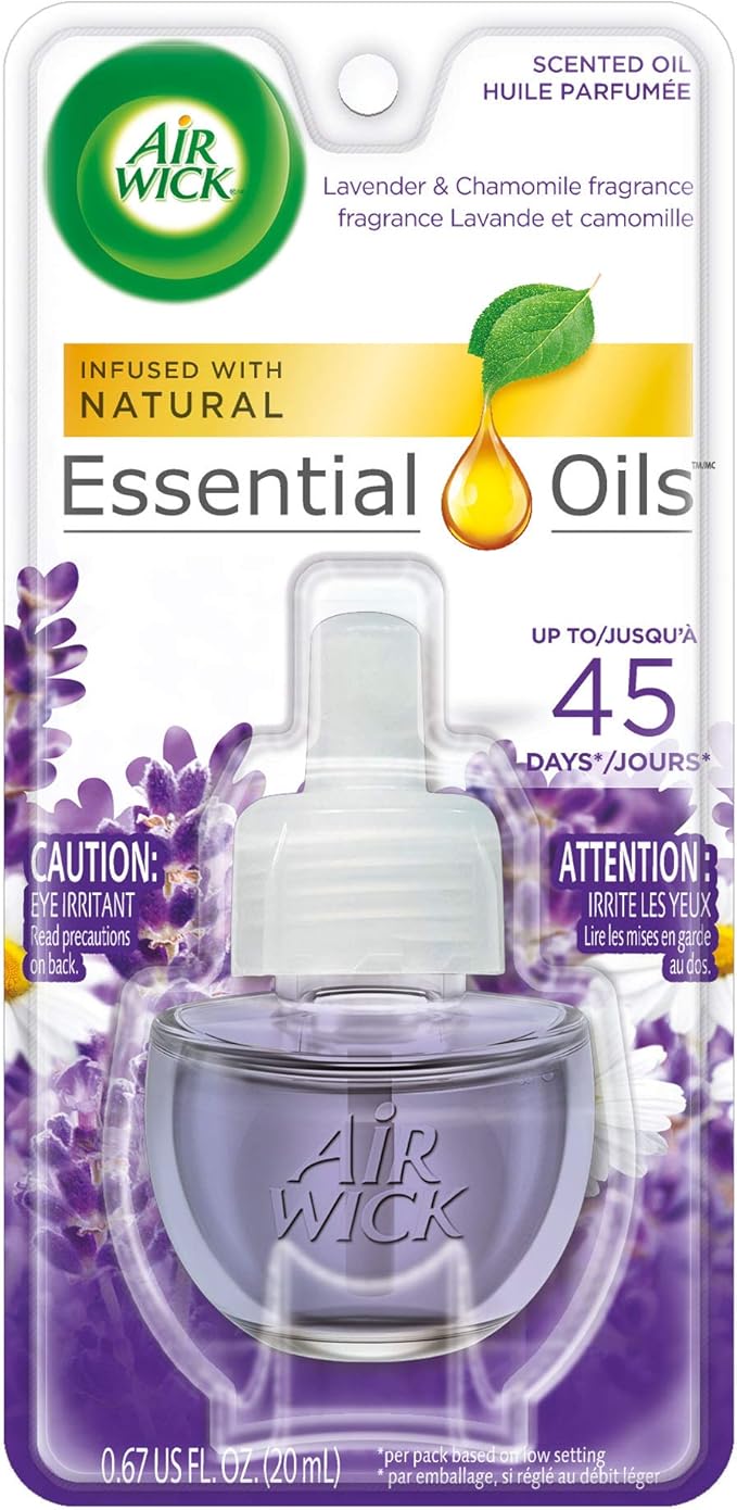 Air Wick Scented Oil Air and Room Freshener Refill Natural Essential oils Lavender and Chamomile Scent 1 Refill 0.67 oz (Pack of 12)