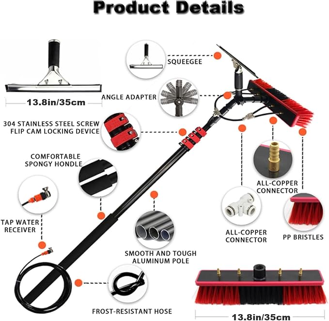 Water Fed Pole Kit Professional Solar Panel Window Cleaner with Squeegee Telescopic Window Glass Cleaning Brush &amp Pole Kit Truck Caravan Spray Washer Washing Equipment20FT/6M