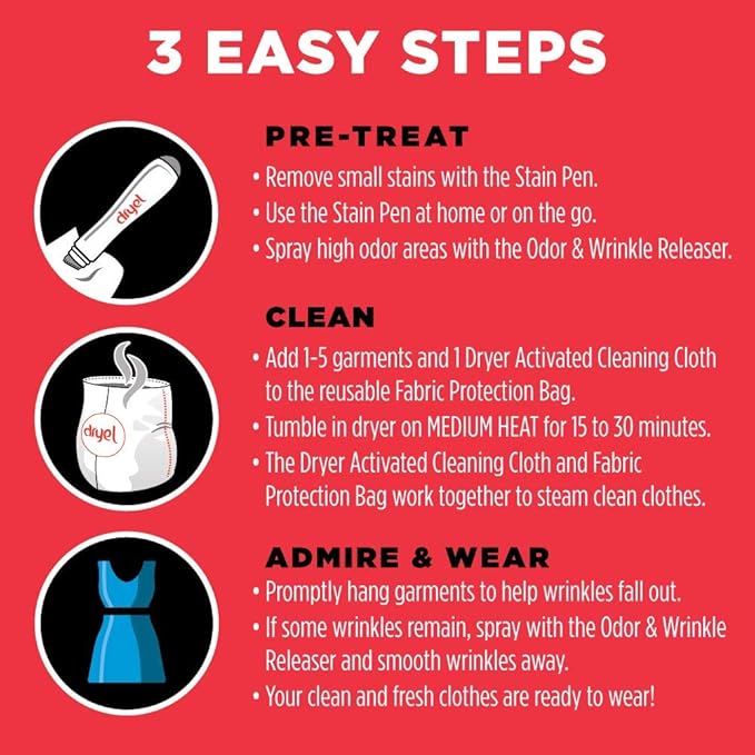 Dryel At-Home Mega Dry Cleaner Starter Kit Includes Dry Cleaning Cloths and To-Go Stain Removal Pen - 14 Load Capacity