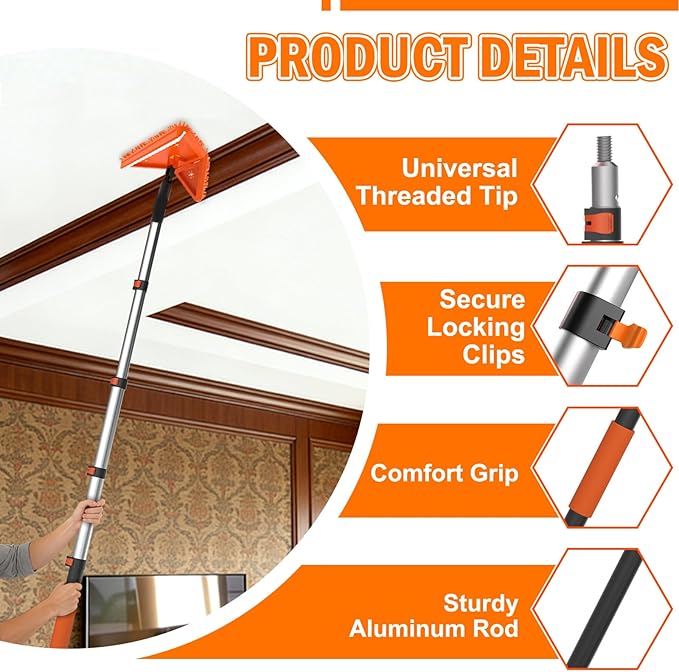 20FT Reach Dusters for Cleaning Ceiling Fan Cleaner Duster with Extension Pole Wall and Baseboard Cleaner Mop with Handle for Window Cobweb Fan Blade and High Ceiling