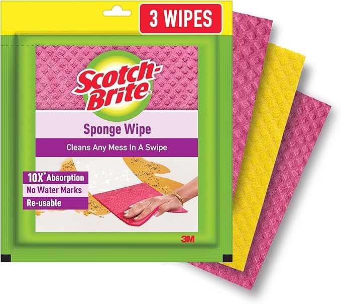 Scotch-Brite Sponge Wipe (Large Pink &amp Yellow Pack of 3)