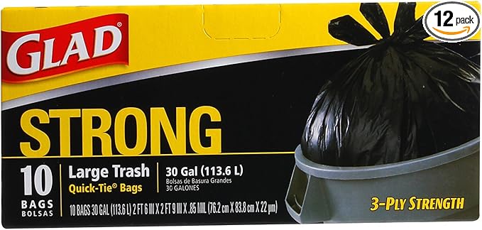 Glad Quick Tie Large Trash Bag 10 Count (Pack of 12)