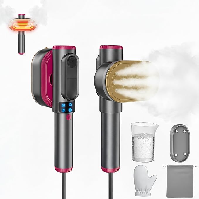 Powerful Handheld Clothes Steamer with LCD Display 15s Fast Heat-Up Includes Measuring Cup Heat-Resistant Board Storage Bag &amp Anti-Scald Glove Lightweight 0.8lbs for Home &amp Travel