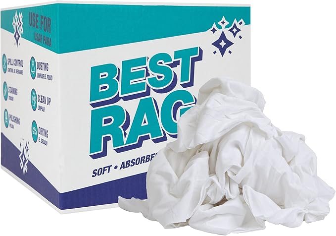 Arkwright Premium T-Shirt Rags Bulk 10 lb Box Cotton Cleaning Towels Low Lint Knit Wiping Cloths for Paint Stain Grease Shop and Auto Use Quick Dry Machine Washable White