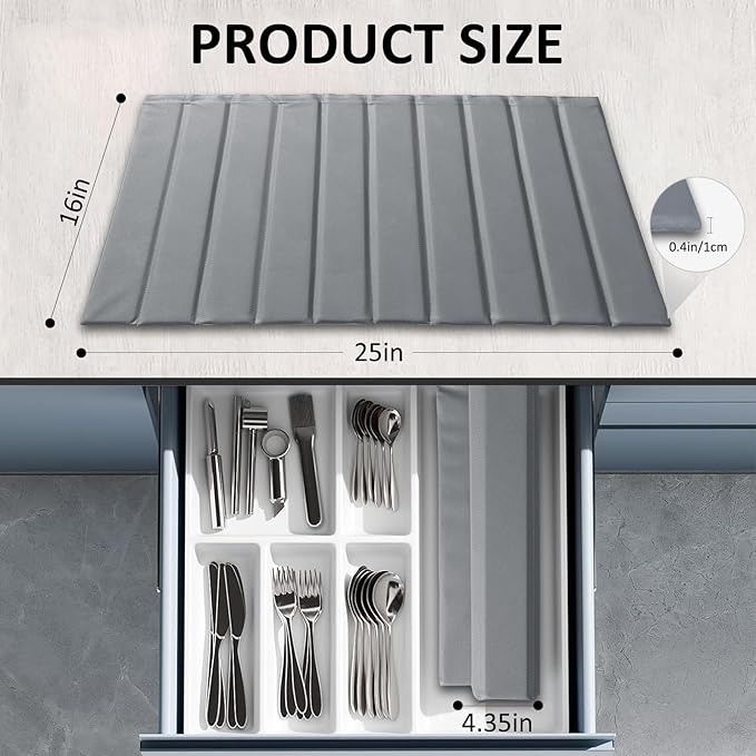 Large Stone Dish Drying Mat for Kitchen Counter 24x16 Inch - Super Absorbent Quick Dry Diatomaceous Earth with PU Leather Foldable Space Saving Stone Bath Mats for bathroom