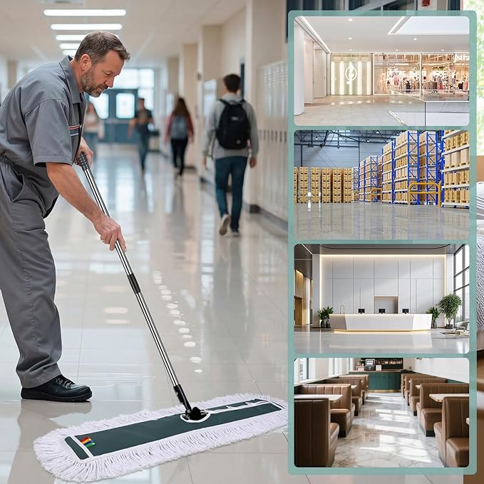 Commercial MopMasthome 42 Heavy Duty Dust Mop with Stainless Steel HandleLarge Industrial Mops for Floor Cleaning with 1 Cotton &amp 1 Microfiber PadWet &amp Dry Large Mops for HomeGarageSchoo