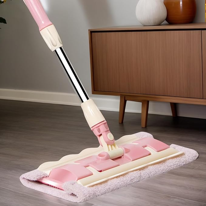 Flat Floor Mop - Ergonomic Swivel Handle Cleaner Includes 4 Washable Microfiber Cloths | Telescopic Handle Versatile Home Maintenance Solution for Tile Stone Concrete Linoleum or Sealed Wood Are