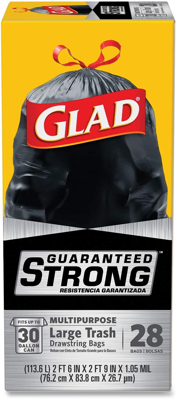 Clorox Drawstring Large Trash Bags 30 X 33 30Gal 1.05Mil Black 15/Bx 6 Bx/Ct6