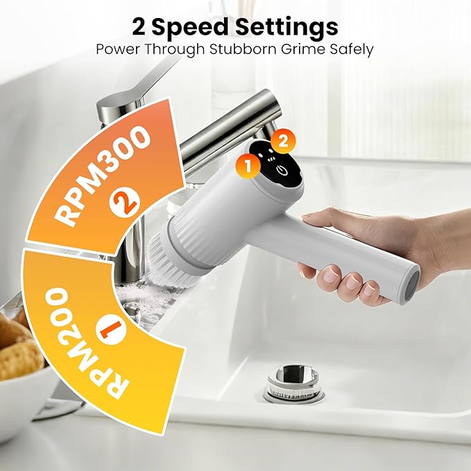 Electric Spin Scrubber - 4500mAh Cordless Cleaning Brush with 6 Brush Heads 47 Adjustable Handle Relieves Back Pain IPX7 Waterproof Power Scrubber for Bathroom Shower Floor Tile Bathtub