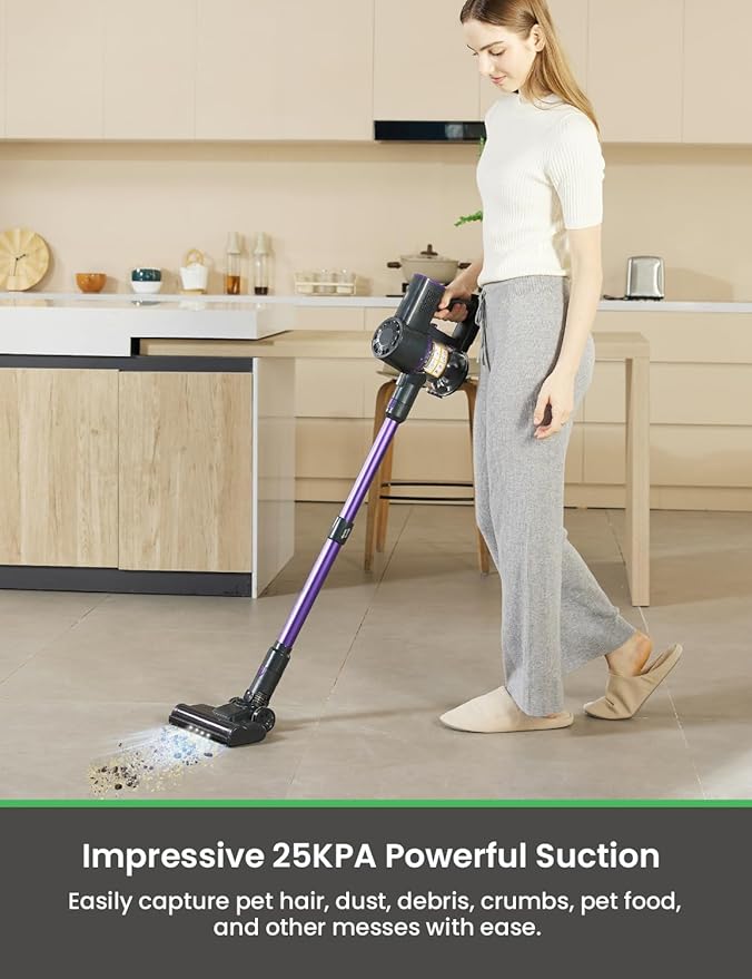 Vexilar V8PRO Cordless Vacuum Cleaner for Home - 25Kpa Stick Vacuum with Self Standing Design Max 35Min Runtime 6 in 1 Lightweight Vacuum for Hardwood Floors and Carpet Pet Hair Car