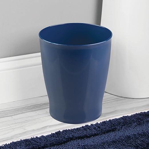 mDesign Round Plastic Bathroom Garbage Can 1.25 Gallon Wastebasket Garbage Bin Trash Can for Bathroom Bedroom and Kids Room - Small Trash Can - Fyfe Collection - Navy Blue