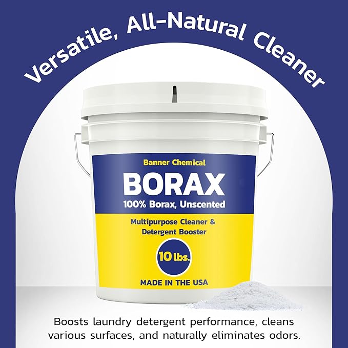 Raw Borax (10 lbs) - 100% Pure Unscented Multi-Purpose Cleaner &amp Detergent Booster - Natural Household Cleaner and Stain Remover - Made in the USA