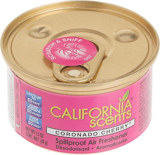 Can Air Freshener and Odor Neutralizer by California Scents Set of 12 Spillproof Cans for Home and Car Coronado Cherry Fresh and Bold 1.5 Oz Each